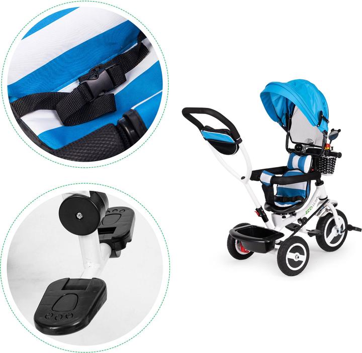 Actual product image EcoToys Tricycle with roof and guide bar blue