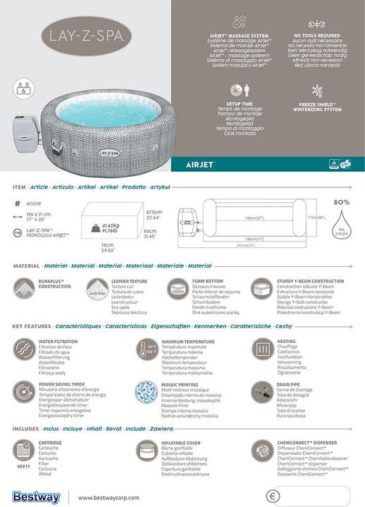 Immagine prodotto Bestway Lay-Z-Spa Honolulu AirJet (6 pers.)