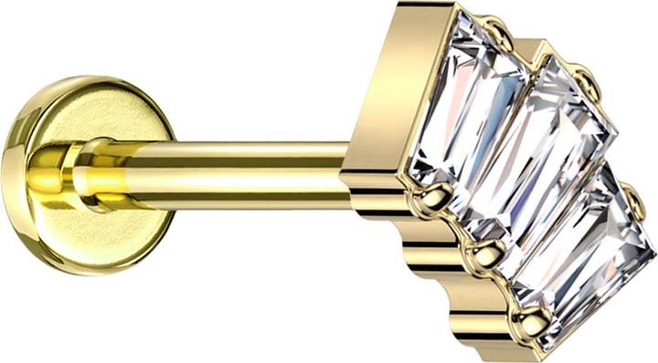 Actual product image Star Piercing Micro labret internal thread gold-plated three Baquette crystals silver (without brass, Titanium)