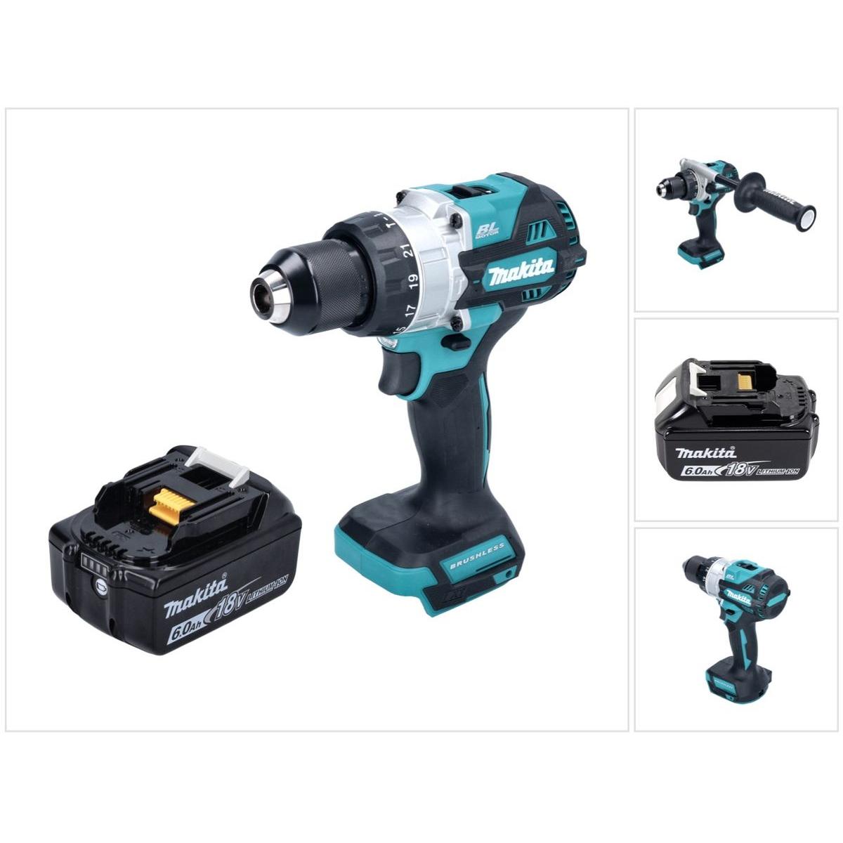 Makita, Bohrmaschine + Akkuschrauber, DHP 486 G1 Akku Schlagbohrschrauber 18 V 130 Nm Brushless + 1x Akku 6,0 Ah - ohne ...