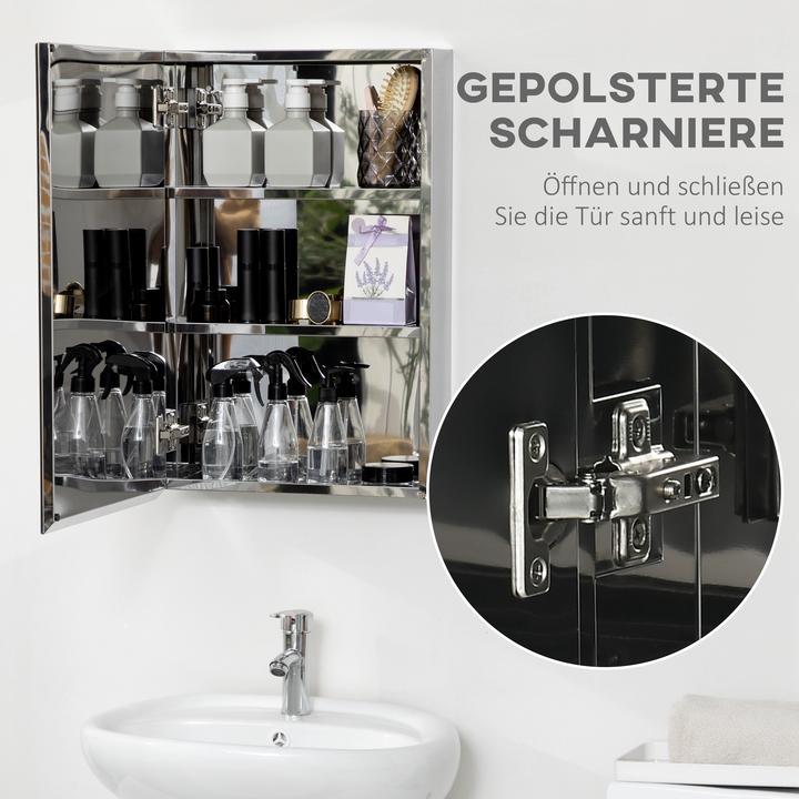 Produktbild Kleankin Spiegelschrank Edelstahl, Glas Silber