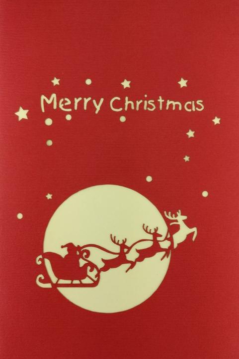 Image du produit Hervorragend 3D Pop-up Karte Nikolaus mit Rentierschlitten Merry Christmas rot (1 pcs)