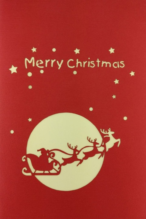 Actual product image Hervorragend 3D Pop-up Karte Nikolaus mit Rentierschlitten Merry Christmas rot (1 pcs.)