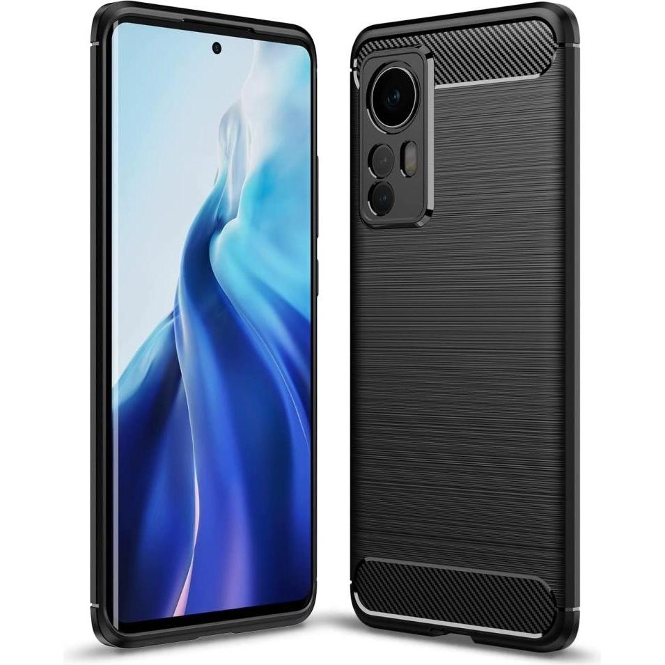 Screenguard Xiaomi 12 Hülle Carbon Brushed Soft TPU (Xiaomi 12), Smartphone Hülle, Schwarz