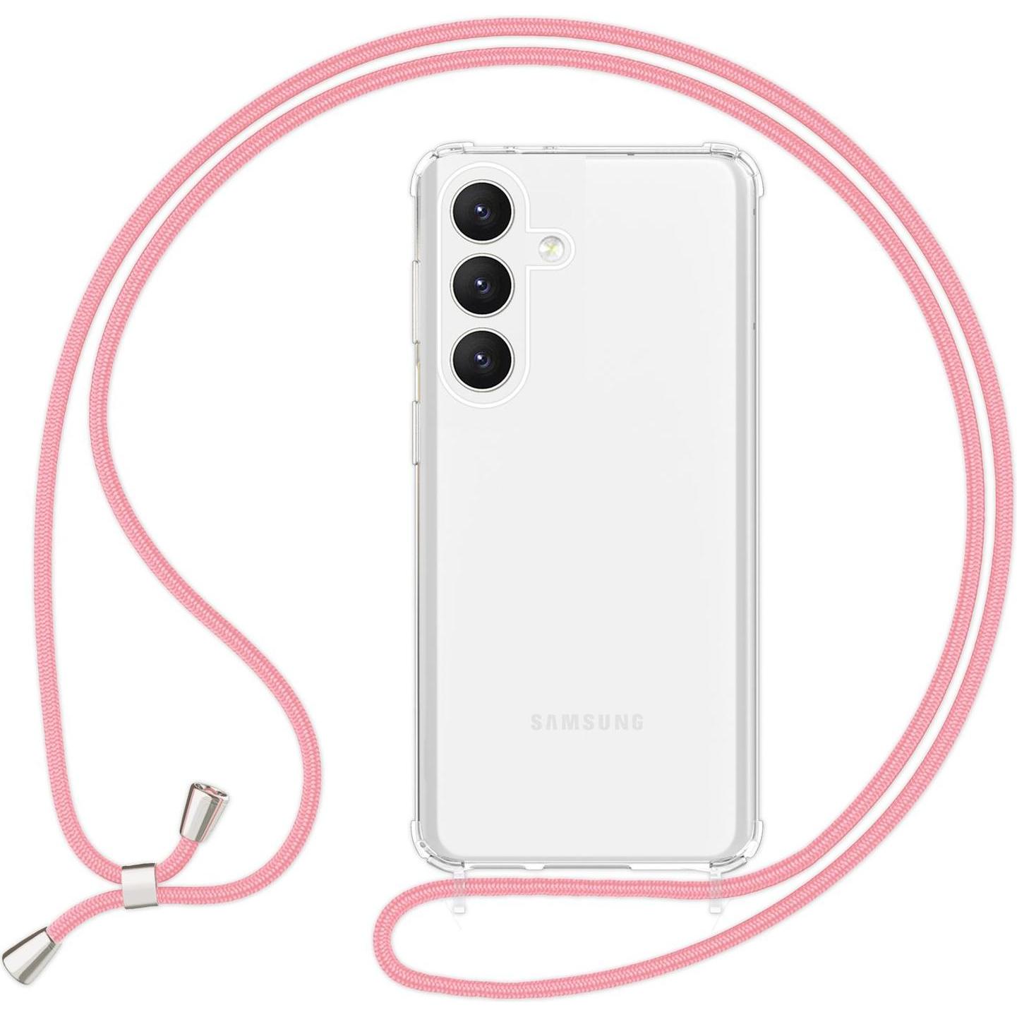 Nalia Klare Hybrid Hülle mit Kette zum Umhängen, Handykette, Rosa