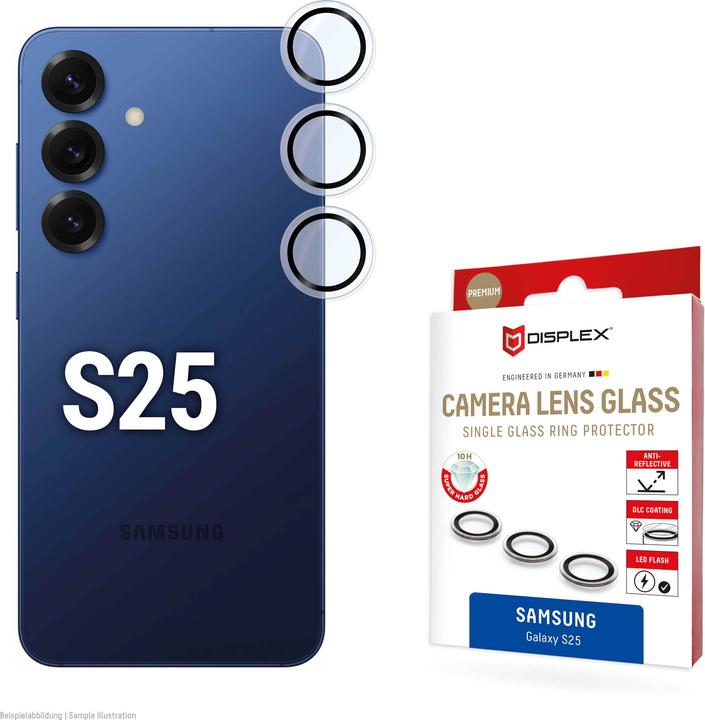 Produktbild Displex Premium Camera Lens Glass, Kamera Schutzglas, Einzelringe (1 Stück, Samsung Galaxy S25)