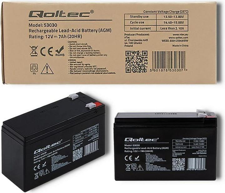 Image du produit Qoltec 53031 AGM battery| 12V| 9Ah| max 135A - Batterie - 9.000 mAh (12 V, 9 Ah)