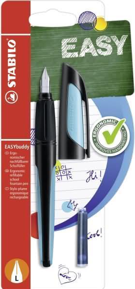 Actual product image STABILO School fountain pen with left-handed nib L - EASYbuddy in black/sky blue - single pen - (Black, Sky blue, 1 x)