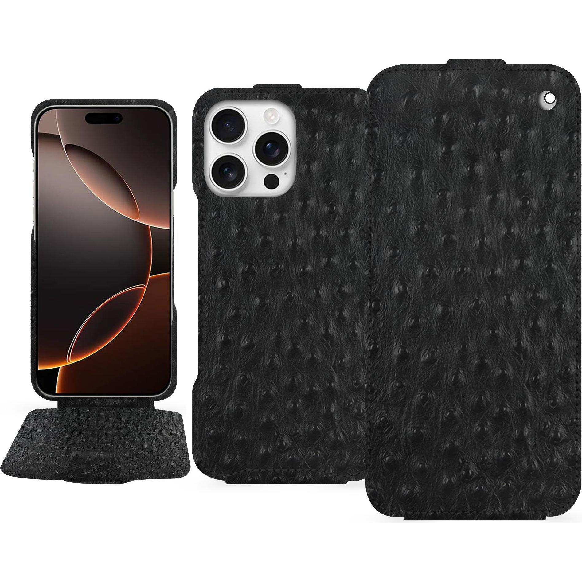 Noreve Lederschutzhülle vertikal (Apple iPhone 16 Pro), Smartphone Hülle, Schwarz