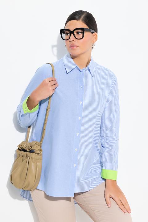 Immagine prodotto Ulla Popken Blusa con effetto patchwork, collo da camicia e polsini fluo (58)