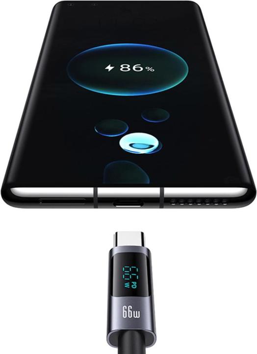 Image du produit EKO Câble de charge 66W USB-A vers Type-C 1.2m Modèle Display SF avec écran LED (1.20 m, 66 W)