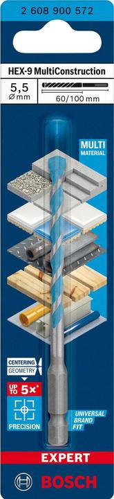 Actual product image Bosch Professional Zubehör Expert HEX-9 MultiConstruction drill, 5.5 x 60 x100 mm (5.5 mm)