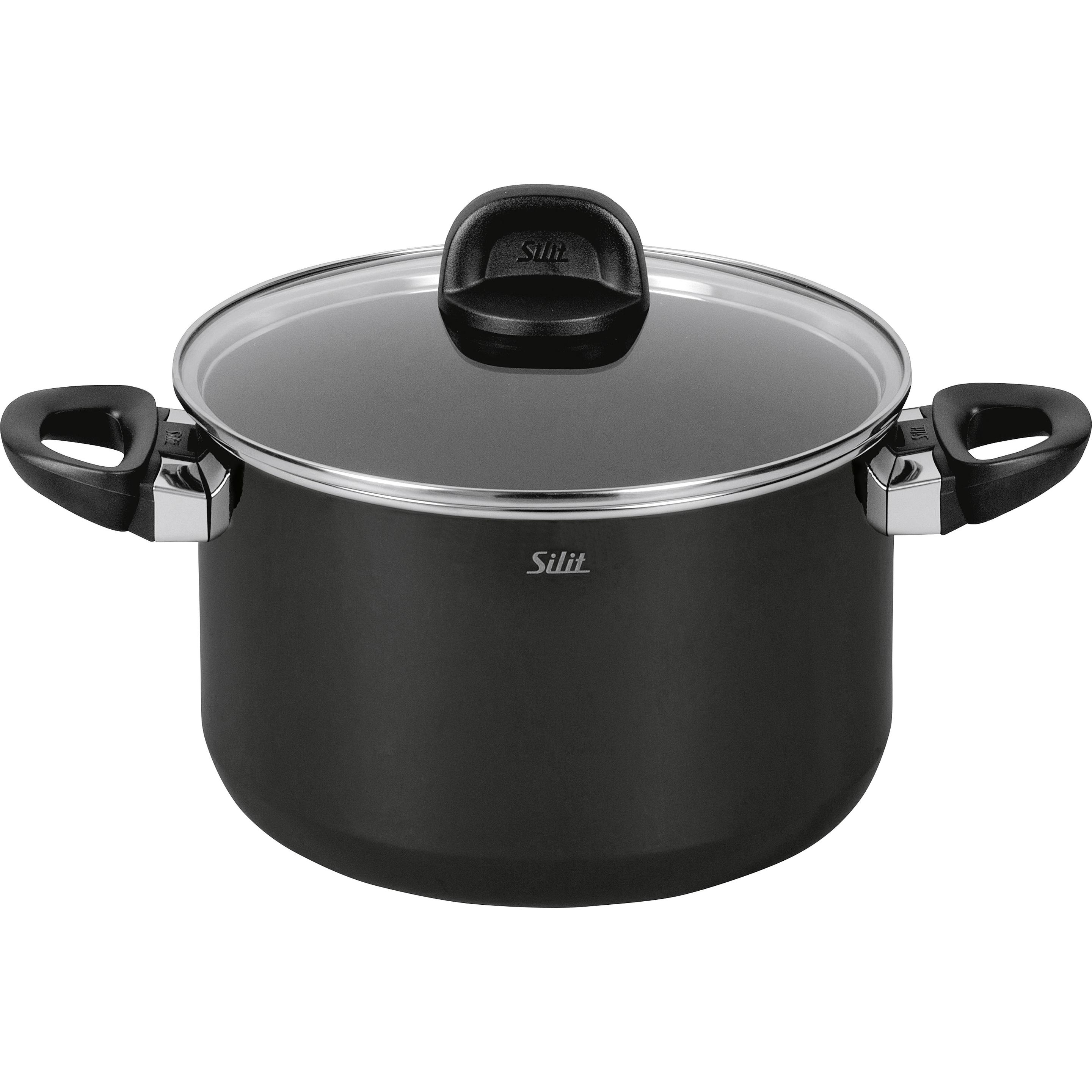 Silit Kochtopf Fleischtopf Induktion 24cm Glasdeckel 6,4l Modesto Line Silargan, Pfanne + Kochtopf, Schwarz