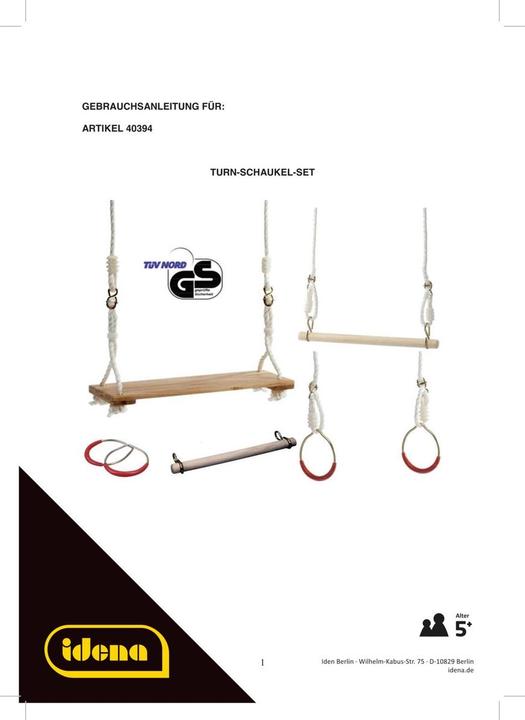 Produktbild Idena Turnschaukel Set Brettschaukel Trapezschaukel Turnringe