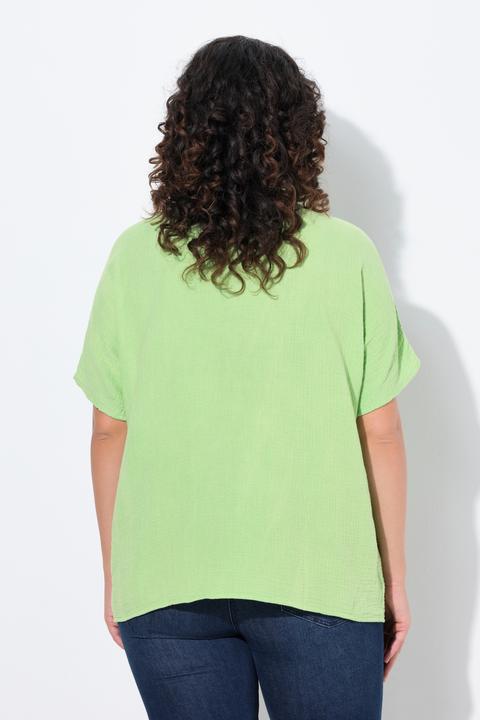 Produktbild Ulla Popken Musselin-Bluse, Oversized, Biesen, V-Ausschnitt, Halbarm (58)