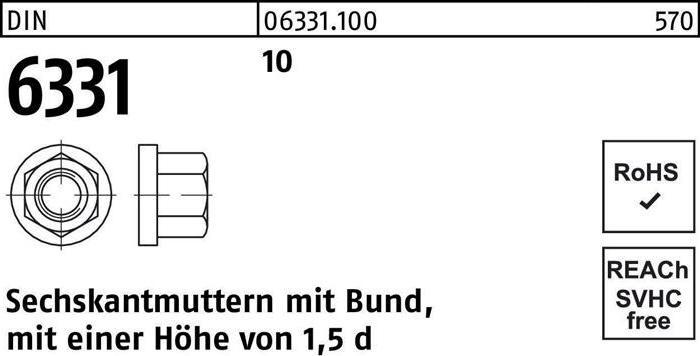 Produktbild Sechskantmutter DIN 6331 m.Bund M 22 SW 32 10 (M22)