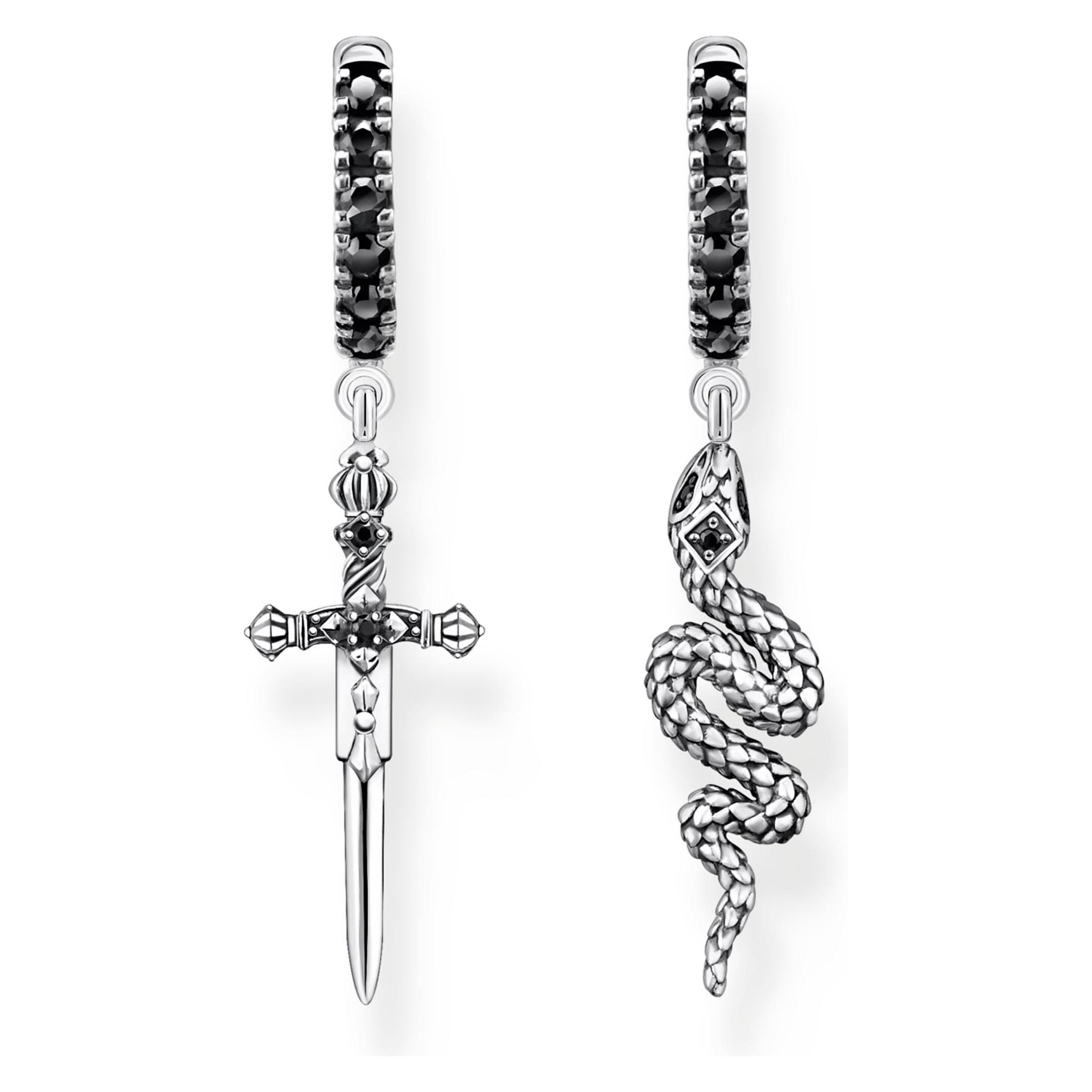Thomas Sabo, Ohrringe, Creolen Geschwärzt Schlange Und Schwert, (925er Silber)