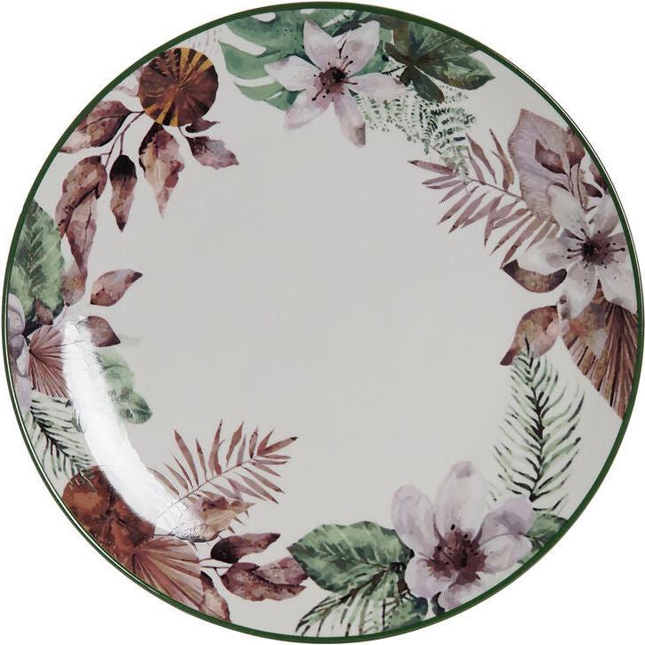 DKD Home Decor Flad plade Blomster Porzellan (27 x 27 x 2 cm), Piatti, Verde, Bianco