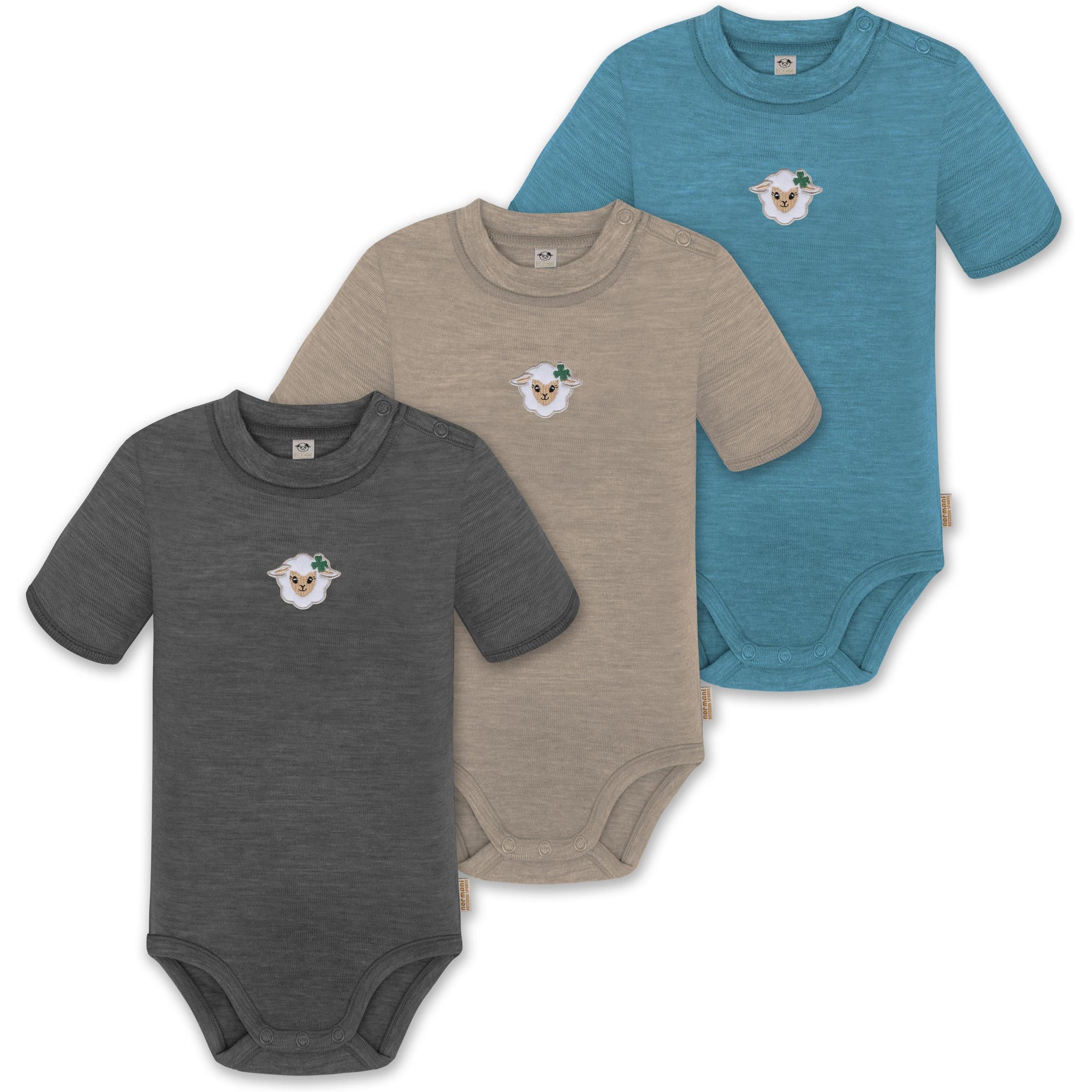 Normani, Body, 3er Set Baby Merino Kurzarmbody „Tihoi" - 9319, Blau, (56)