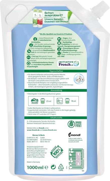 Frosch Laundry Softener For Cotton Blos (19 Washing cycles, Liquid detergent)