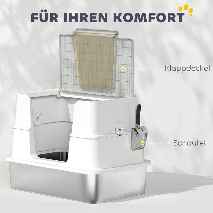 Produktbild Swisshandel24 Katzentoilette, Edelstahl, XL-Innenraum, mit Schaufel, Hellgrau (Katzenklo geschlossen)