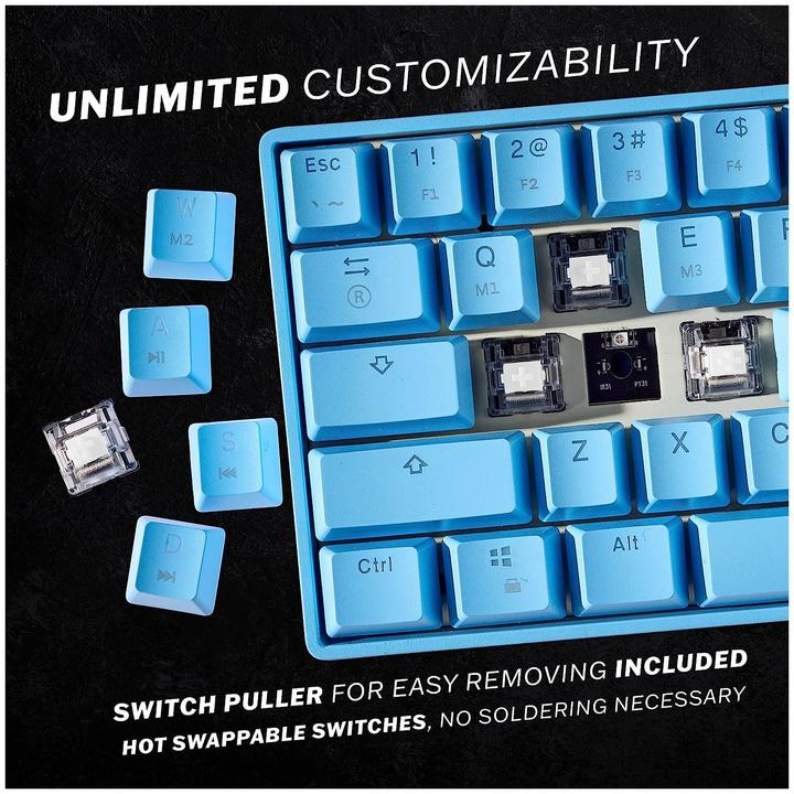 Productafbeelding HK Gaming Toetsenbord GK61 RGB Blauw met Gateron Mechanische Zwarte Schakelaars (mini 60% VS Layout) (DE)