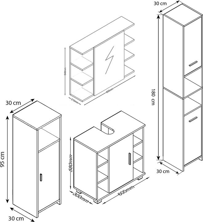 Nährwerte und Zutaten VCM 4-tlg. Badschrank Badmöbel Komplett Set "Zalo Il"