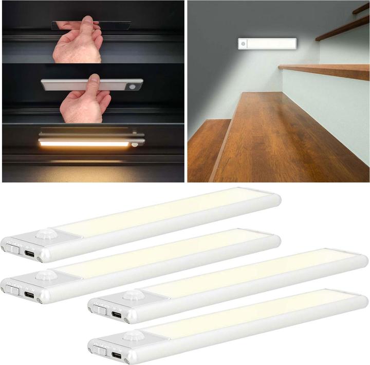 Produktbild Nedis 4er-Set Akku LED-Lichtleiste mit Bewegungssensor (Warmweiss, 1.40 cm, Indoor)