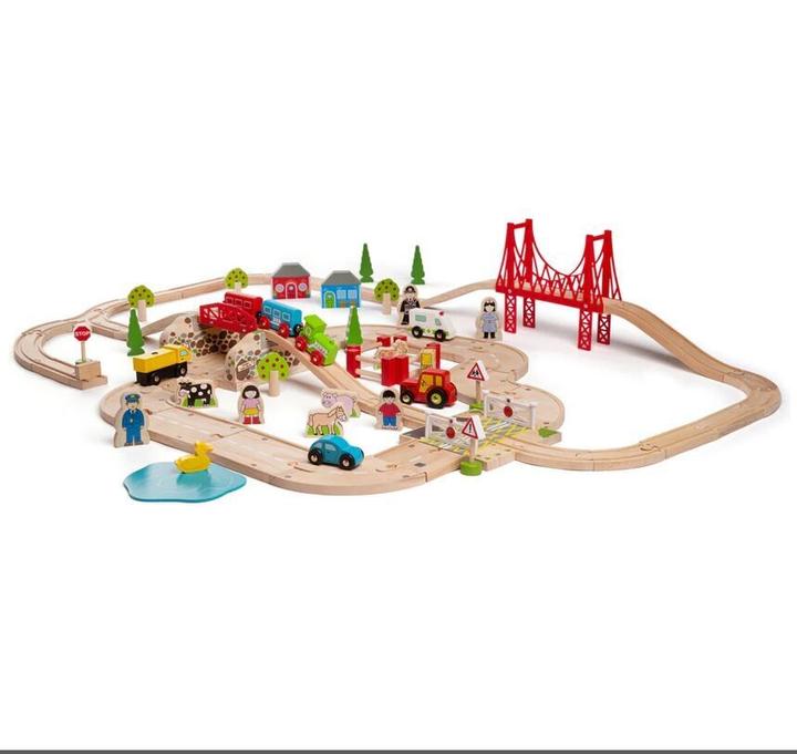 Actual product image Bigjigs Wooden road and train set Countryside, 80 pcs.