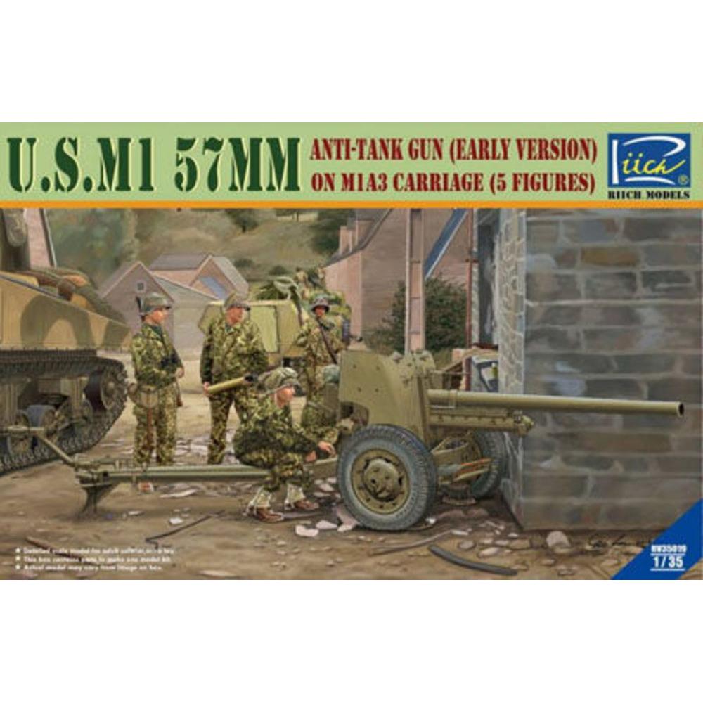 Riich Models U.S.M1 57mm anti-tank Gun early version on M1A3 Carriage w/Crews (5 figu