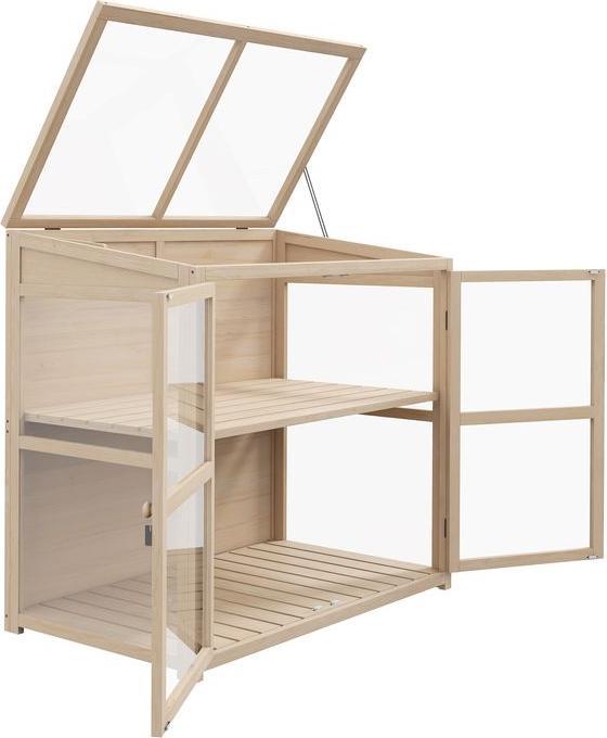 Swisshandel24 Frühbeet aus Holz 2-stufiges Gewächshaus mit Doppeltür & Dachfenster, Winddicht, Natur, 103x61x103cm