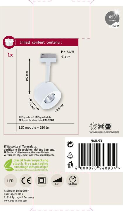 Actual product image Paulmann URail Spot Pane (650 lm)