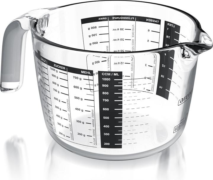 Arendo Measuring jug glass 1 litre, borosilicate glass, heat-resistant, microwave-safe, precise scale (1000 ml)