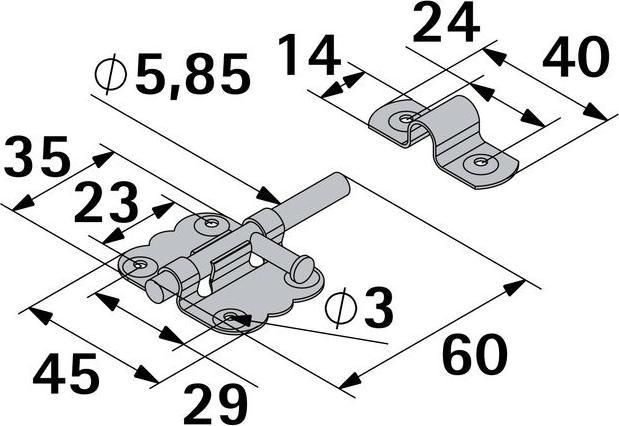 Actual product image Hettich Grendelriegel verzinkt 35x42mm (1 pcs.)