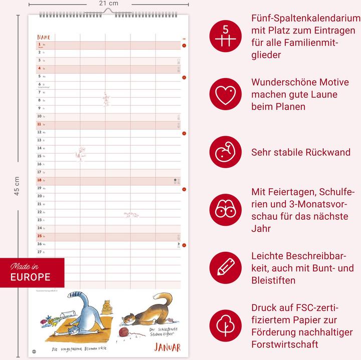 Immagine prodotto Puth Yoga für die Katz Familienplaner 2026 (21 x 45 cm)