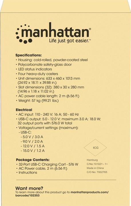 Produktbild Manhattan 32-Port USB-C Ladeschrank auf Rollen 576 W