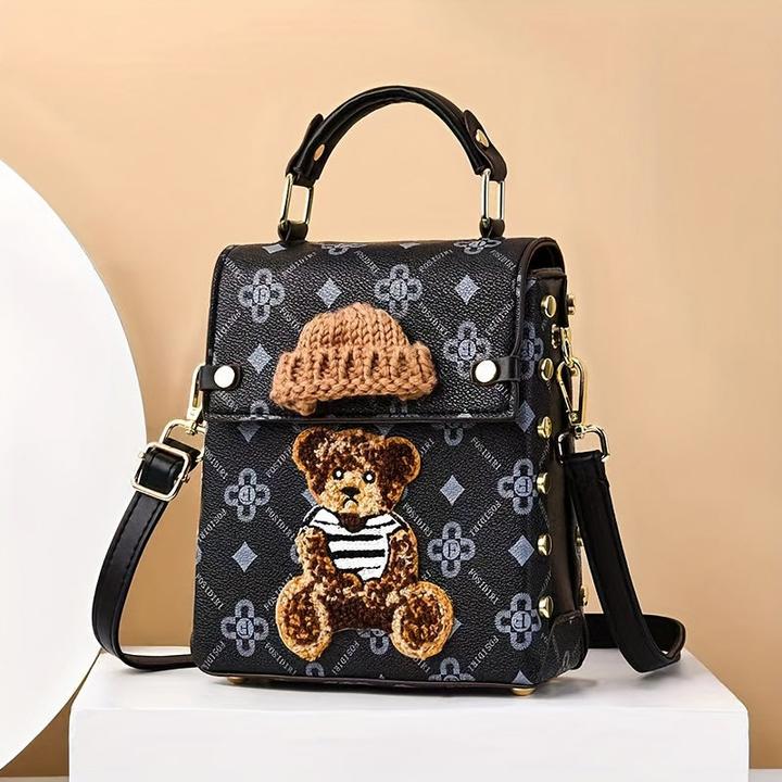 Only-Bags.Store Mini-Rucksack Geldbörse, PU-Leder, niedliche Teddybär-Design, Handy-Tasche, stilvolle Handtasche