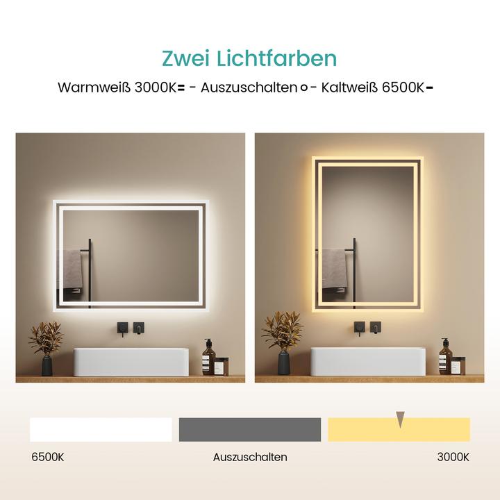 Actual product image Emke Bathroom Mirror With Lighting 70*50cm,Fog-Free, 3000K/6500K,Bouton Switch