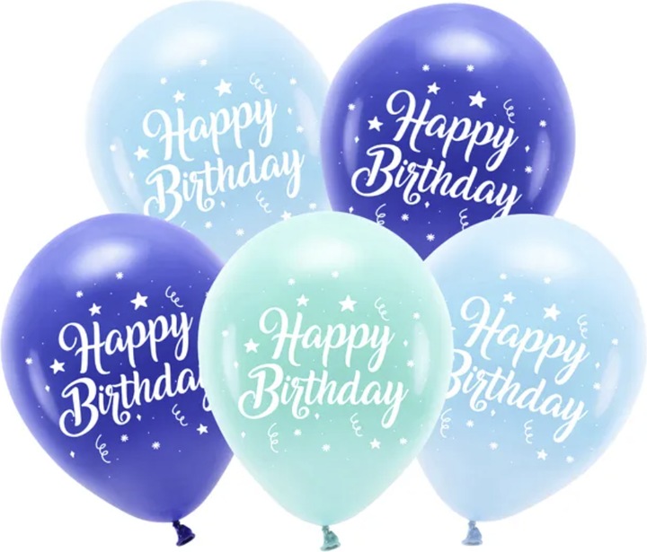 Partydeco Latex balloons - Happy Birthday Blue (5pcs.)