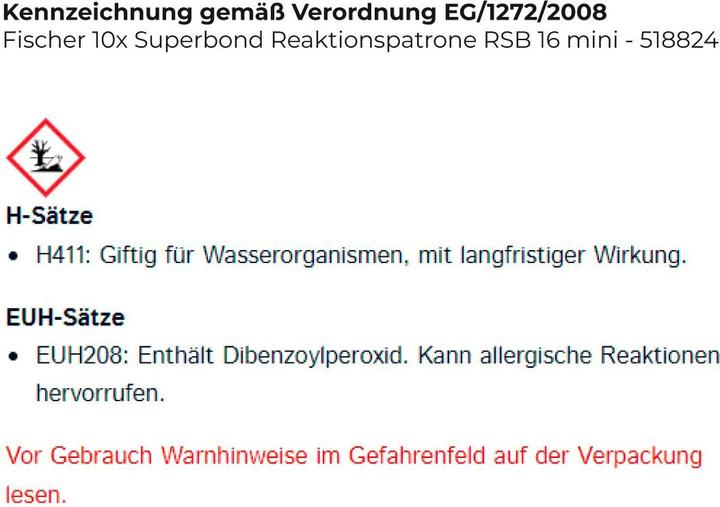 Produktbild Fischer Mörtelpatrone R 88687 RSB 16 mini Mörtel (10 Stk.)
