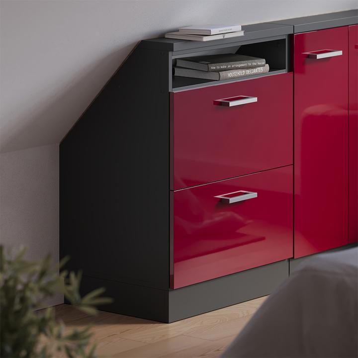 Produktbild Vichy Dachschrägenschrank Rion, Anthrazit/Bordeaux Hochglanz, mit 2 Schubladen (46 x 60 x 81.60 cm)