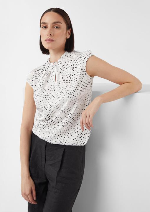 Image du produit Comma Bluse Gemusterte Satin-Bluse mit Raffung (44)