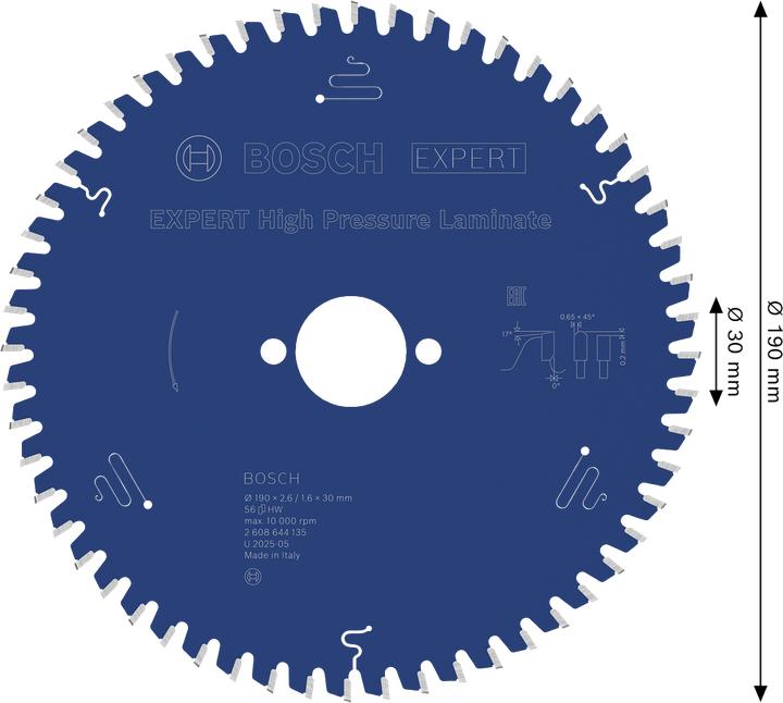 Image du produit Bosch Professional Zubehör Lame de scie circulaire Expert for High Pressure Laminate, 190 x 30 x 2,6 mm, 56