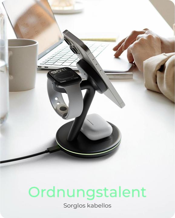 Produktbild Icy Box Ladestation induktiv/magnet. f. Smartphone/-watch/Inear-Kopfh?rer (15 W)