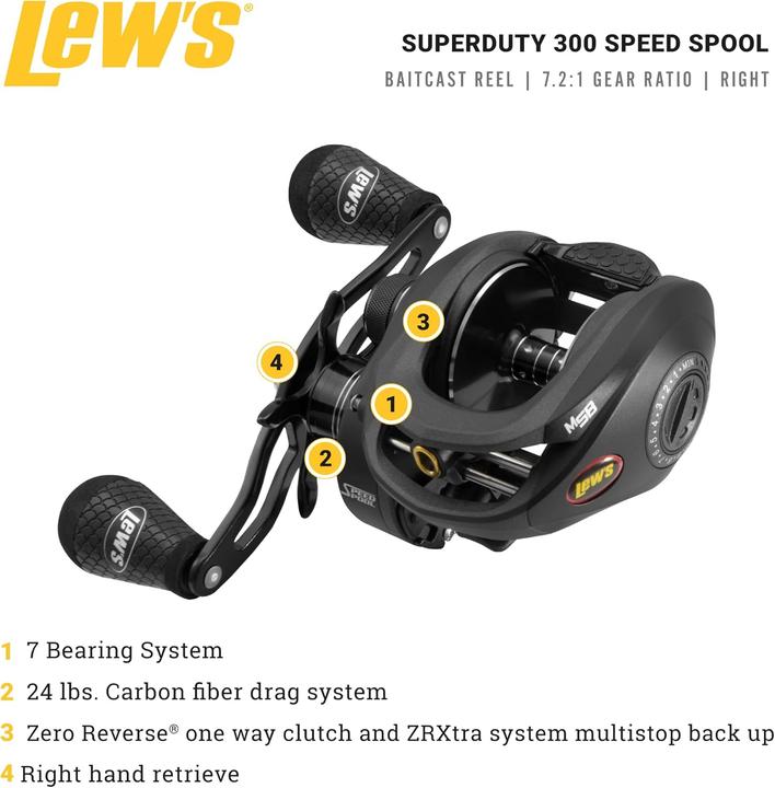 Actual product image Lew's SuperDuty Rechtshänder-Baitcast-Rolle 300 Geschwindigkeit 7,2:1