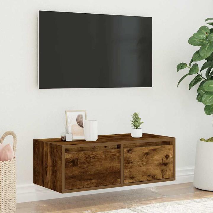 Actual product image VidaXL TV cabinet with LED lights smoked oak 75x35.5x25 cm HiFi cabinet