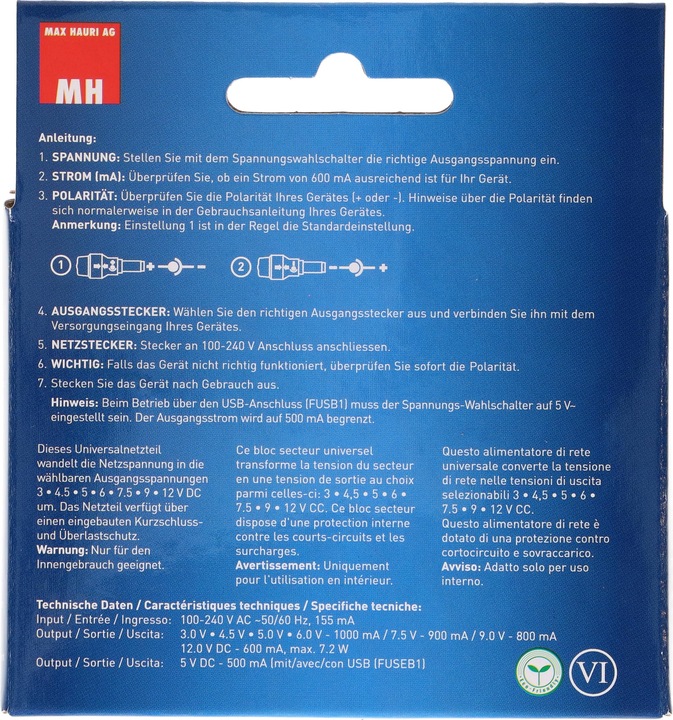 Actual product image Max Hauri Universal plug-in power supply unit
