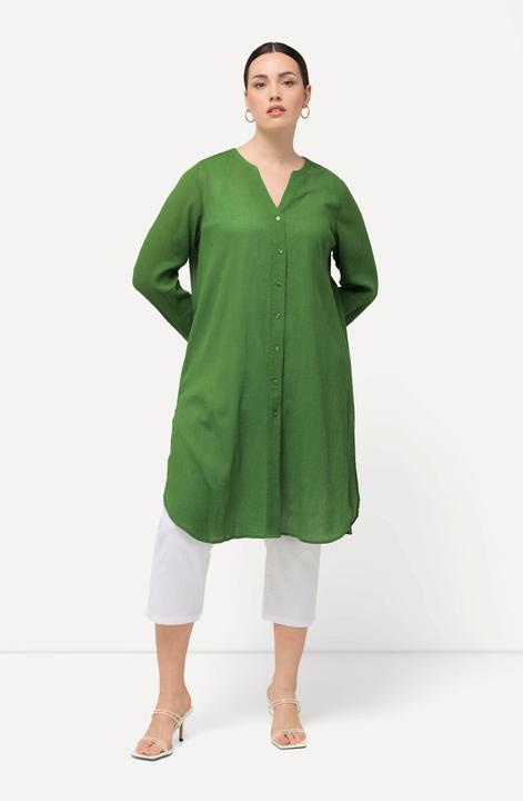 Image du produit Ulla Popken Blouse longue à tissu texturé. Ligne A avec col tunisien et manches longues (46, 48)