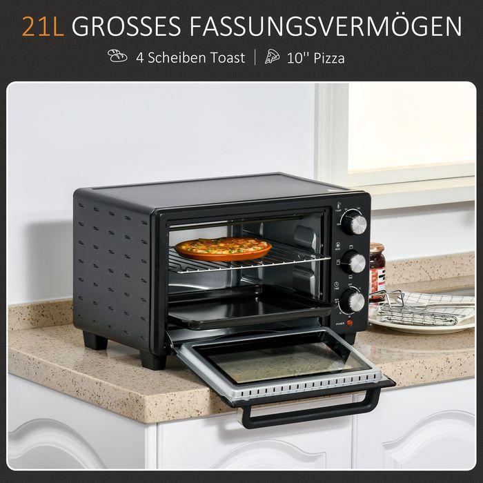 Actual product image Swisshandel24 Mini oven 21L with 1 wire rack and 1 baking tray 3 cooking modes 100°C-230°C 1400W Metal Stainless