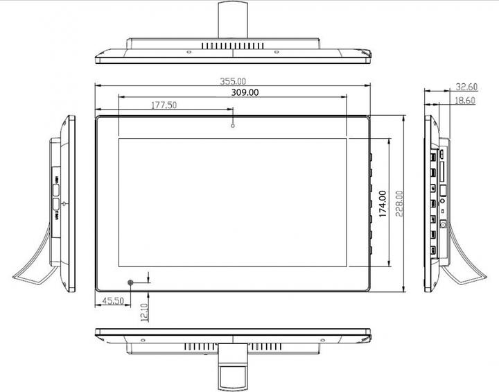 Produktbild Allnet Touch Monitor 35,60cm (14") PoE PD, 12V In/Out, 5V/Out, HDMI In, Ethernet, USB Touch, USB Cam für R
